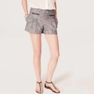 Ann Taylor Y2K  Loft Navy Blue Chambray Pleated Pockets Shorts Linen Blend 12